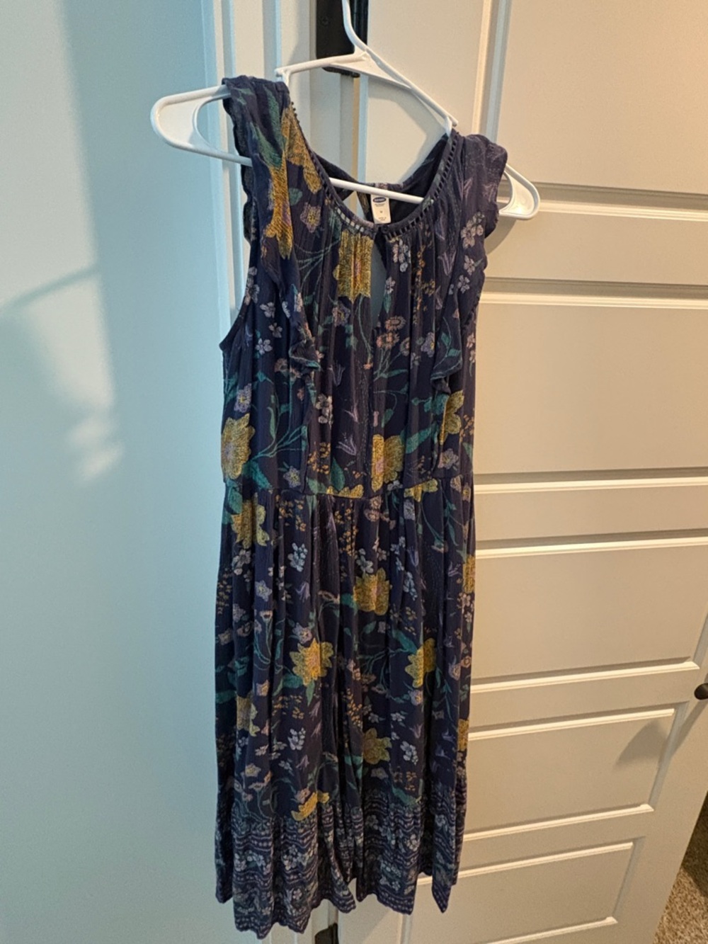Old Navy Navy Floral Midi Dress with Yellow & Teal Accents